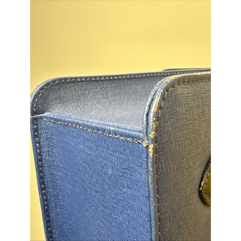 Burberry Hand Bag Leather Blue Navy Gold Auth - Picture 7 of 13